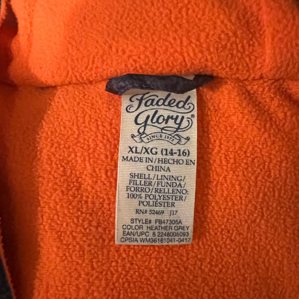 Faded Glory XL (14-16) Jacket Grey/Orange